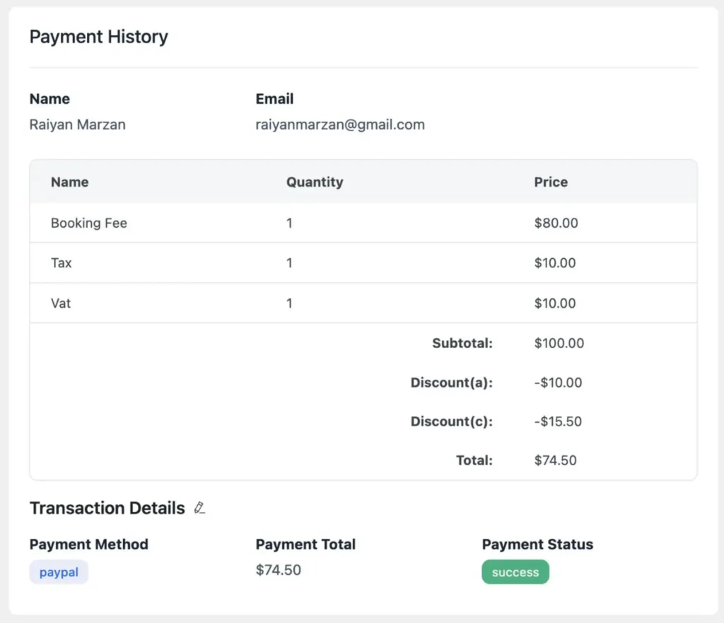 payment history view for admin